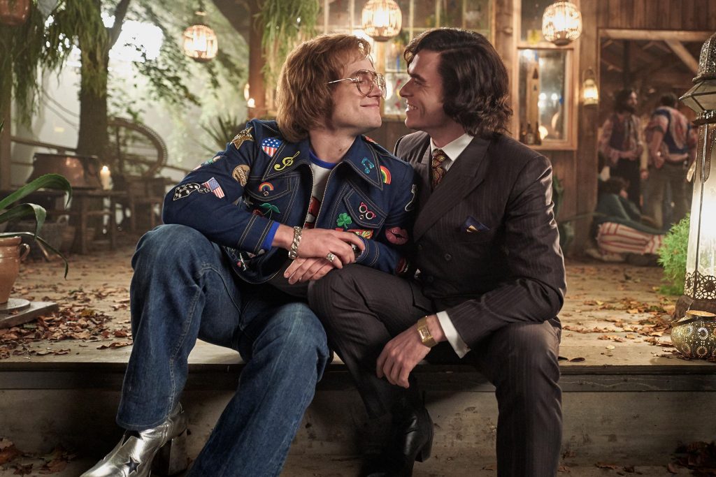 Taron Egerton as Elton John and Richard Madden as John Reid in Rocketman.