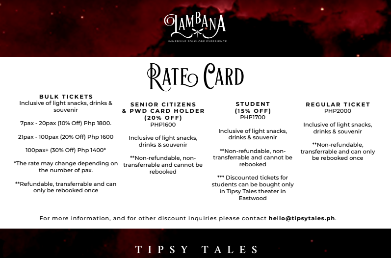 Tipsy Tales: Lambana Rate Card 