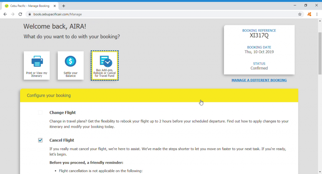 Manage Your Flight. | How I Converted My Cancelled Cebu Pacific Flights to Travel Fund | The Little Binger