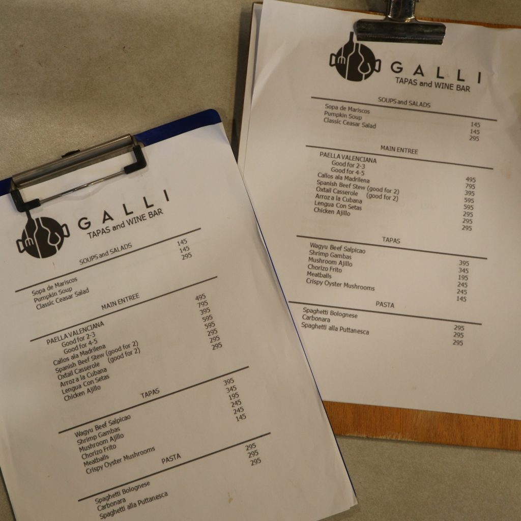 galli spanish restaurant menu
