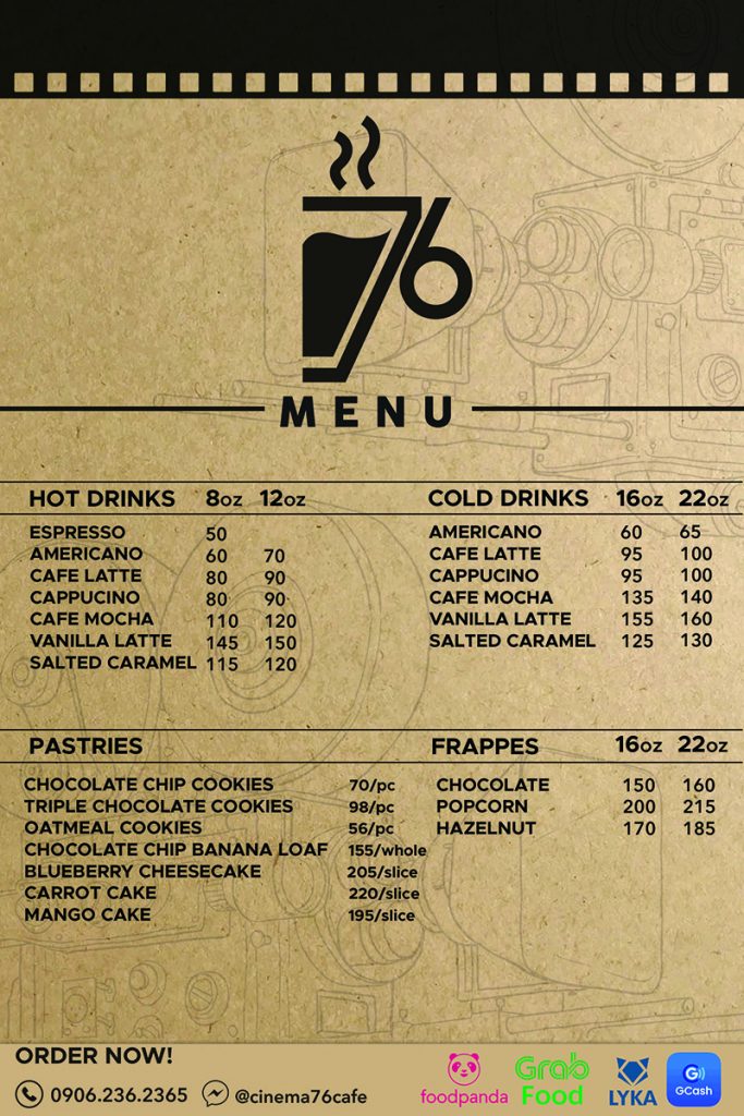 Cinema 76 Cafe menu | Cinema '76 Cafe: Coffee By The Movies | The Little Binger